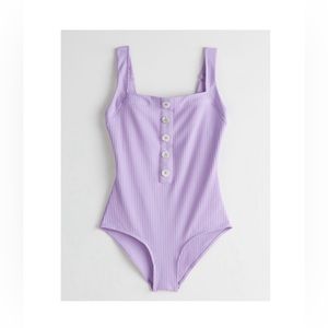 & OTHER STORIES Ribbed Button Up One Piece Swimsuit, Lavender Purple, Size 8 NWT